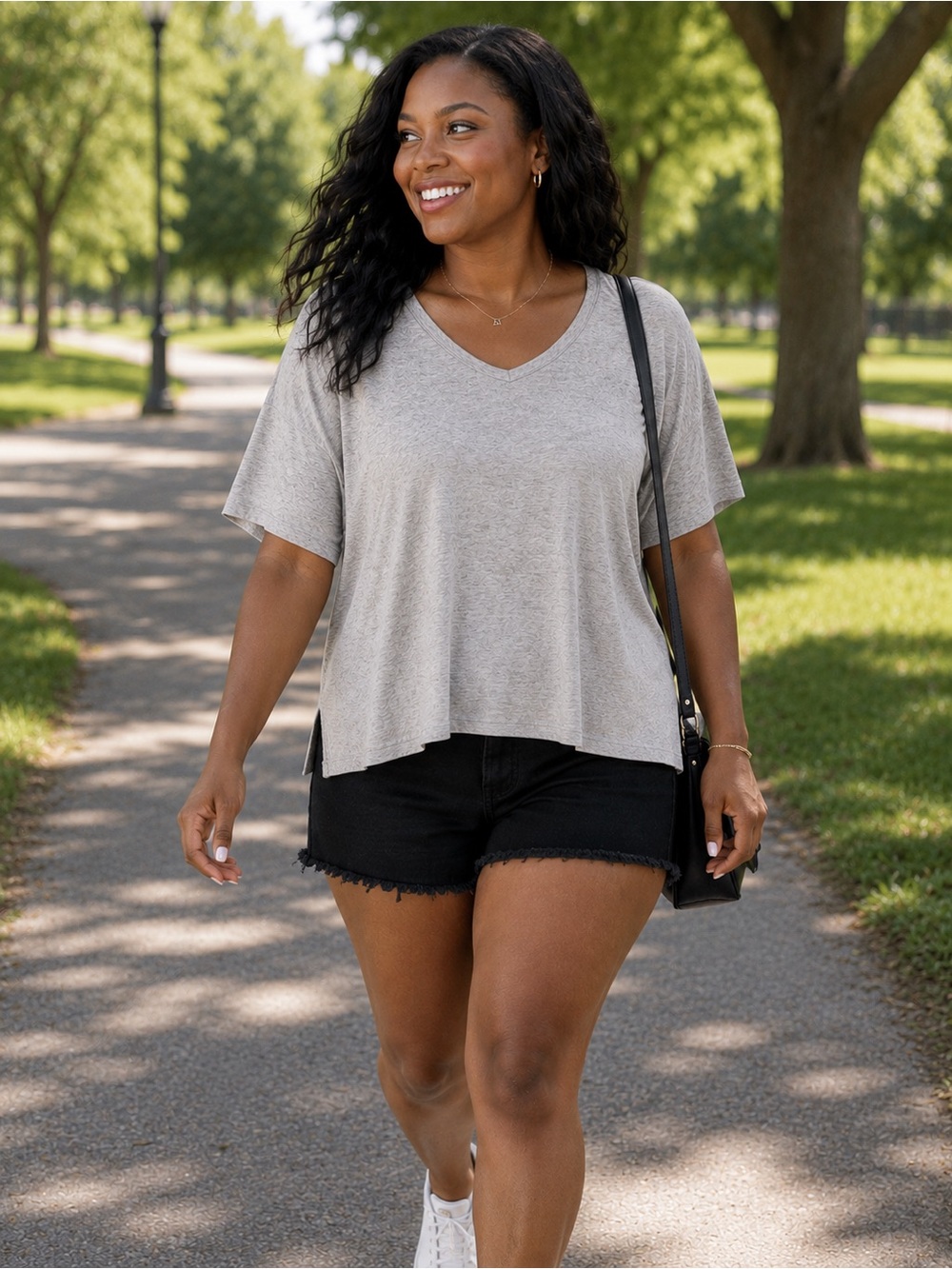 aerie Light Gray V-Neck Short Sleeve Tee